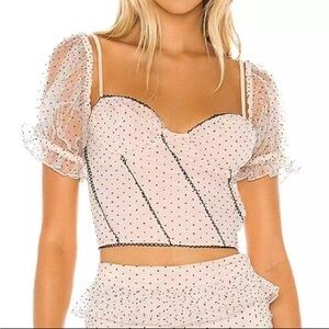 Majorelle Polka Dot Puff Sleeve pink crop Top size women’s medium